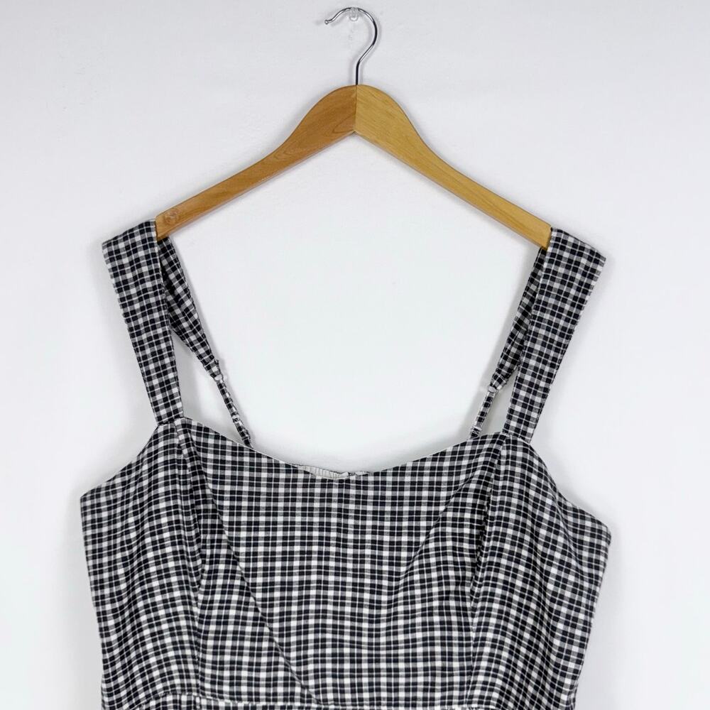 Abercrombie & Fitch Women's Plaid Woven Mini Dress XL Black White Wide Strap - Picture 2 of 15